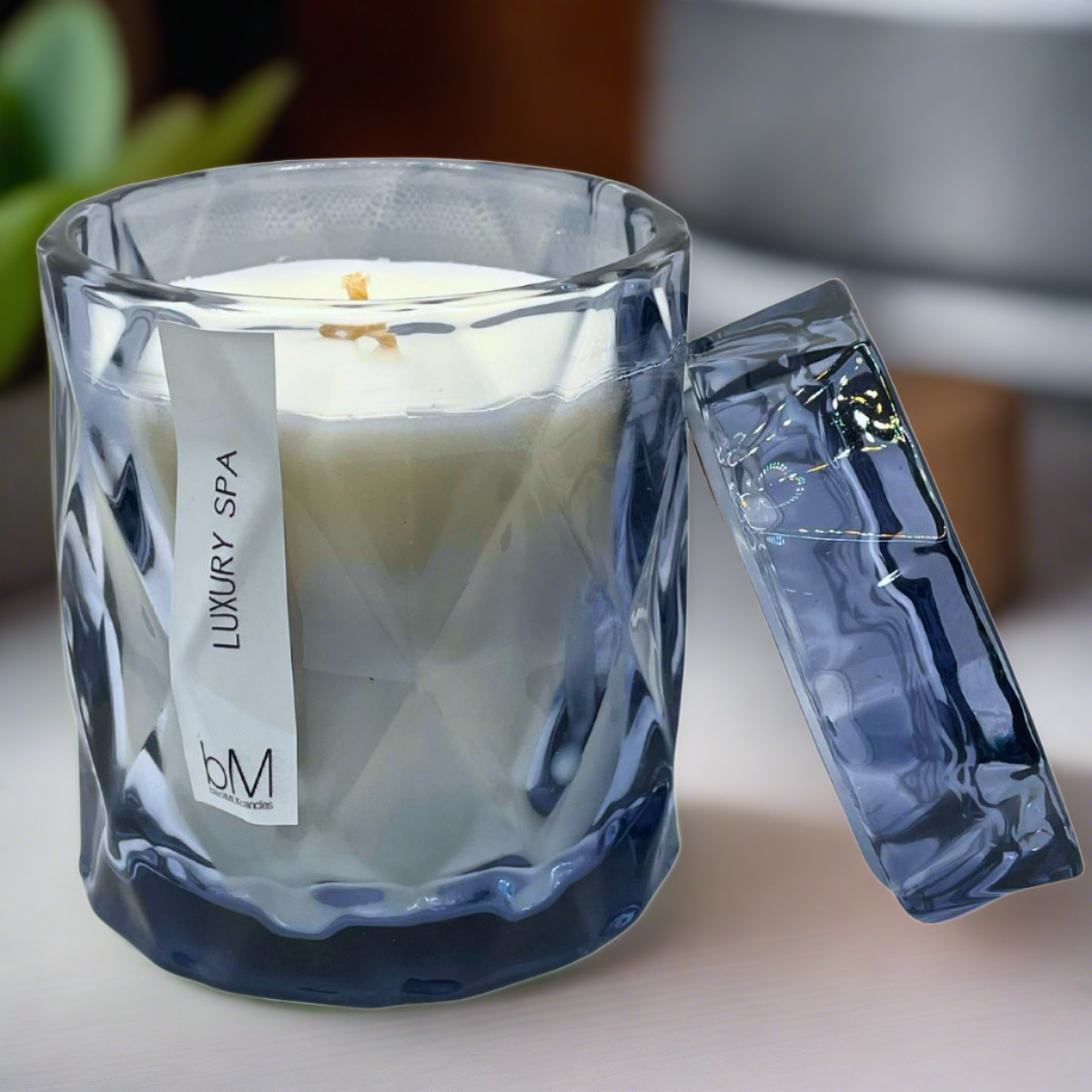 Glass Blue Diamond Candle - Luxury Spa