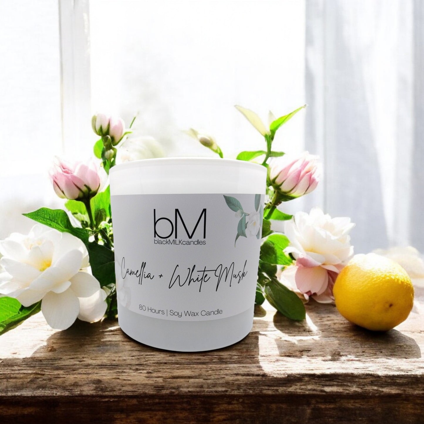 LIMITED EDITION White Glass Double Wick Candle - Camellia + White Musk