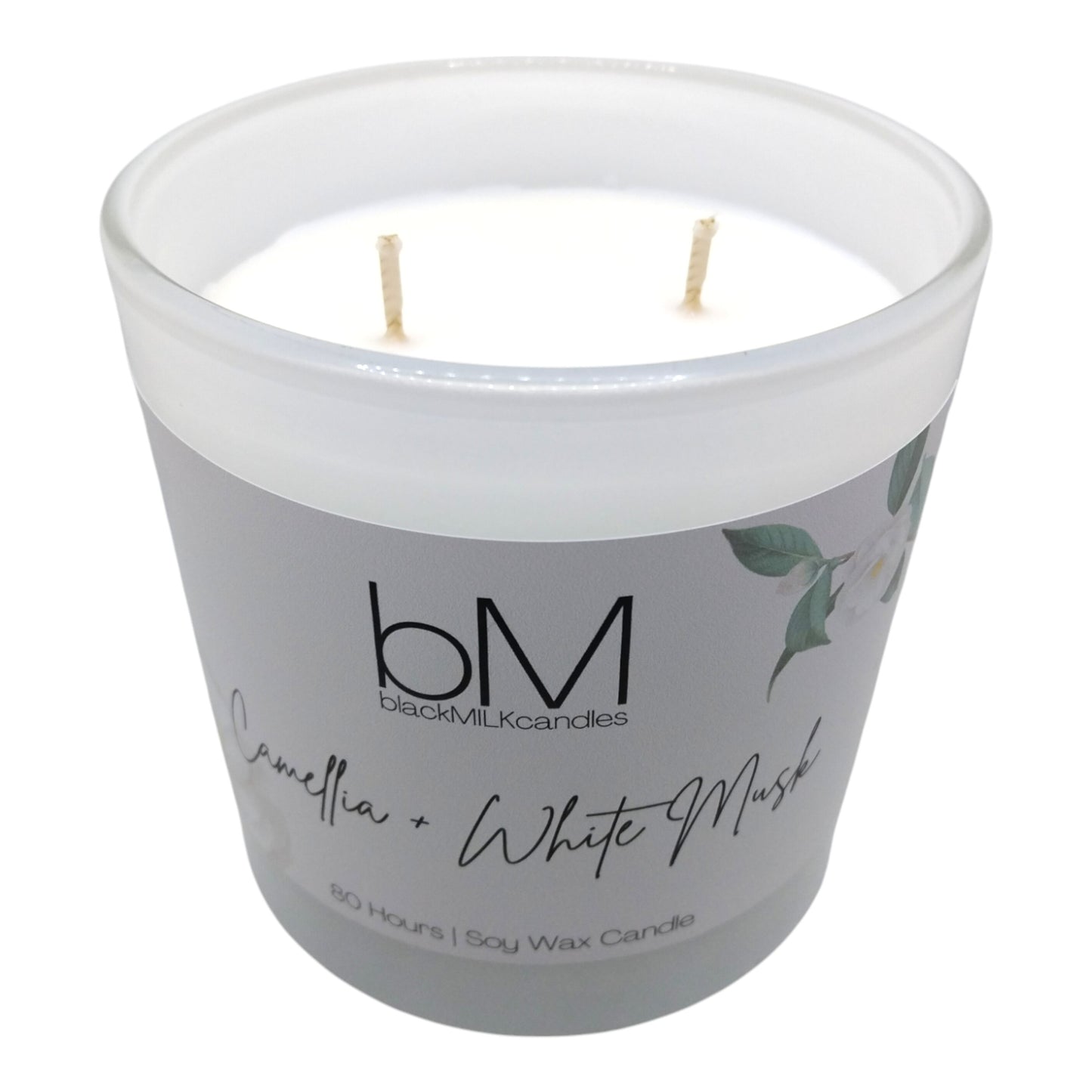 LIMITED EDITION White Glass Double Wick Candle - Camellia + White Musk