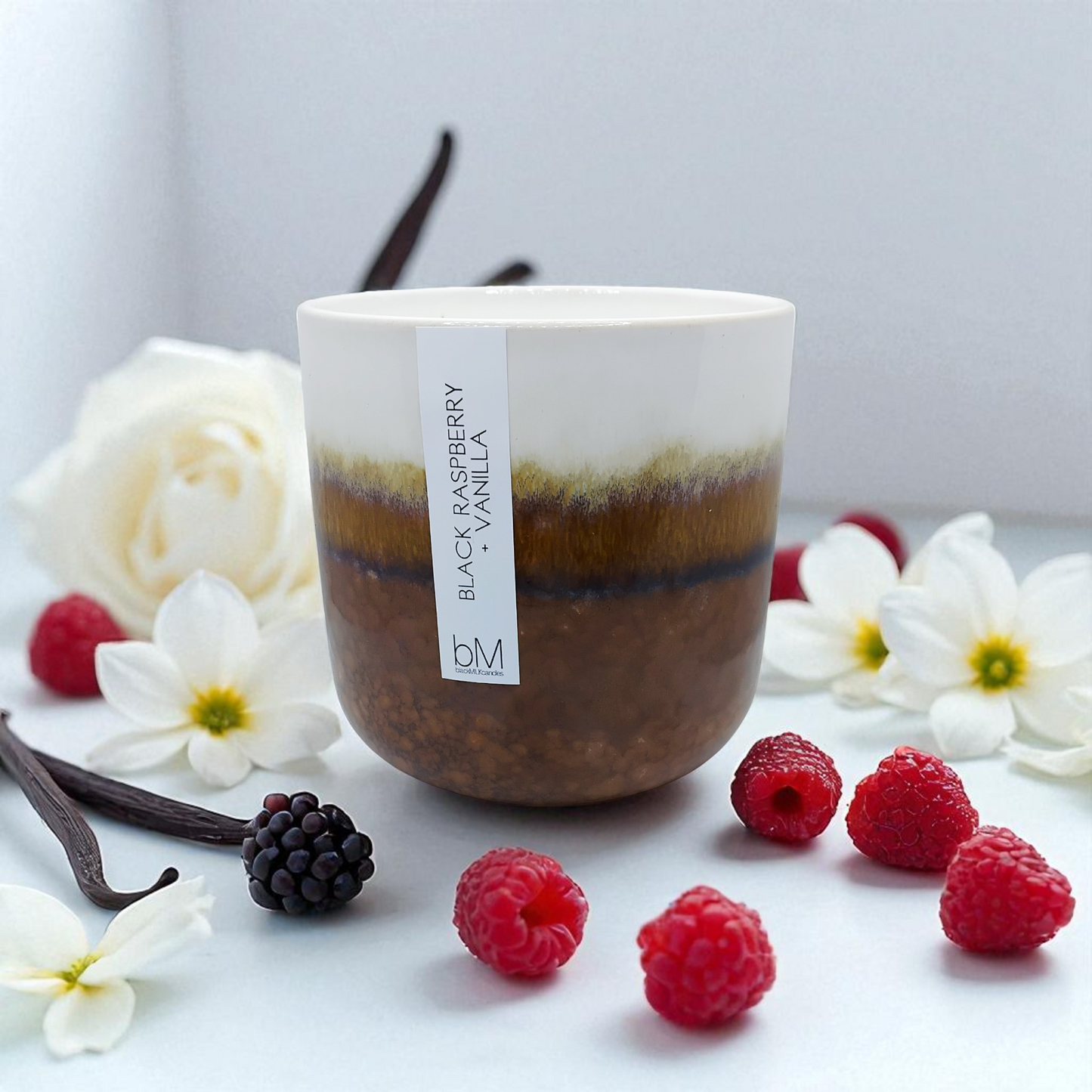 Ceramic Brown Mustard + White - Black Raspberry Vanilla