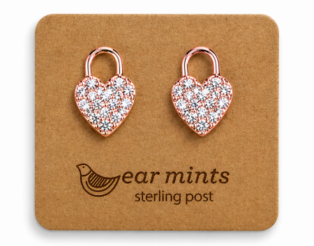 CUBIC HEART LOCK POST- ROSE GOLD/CLEAR