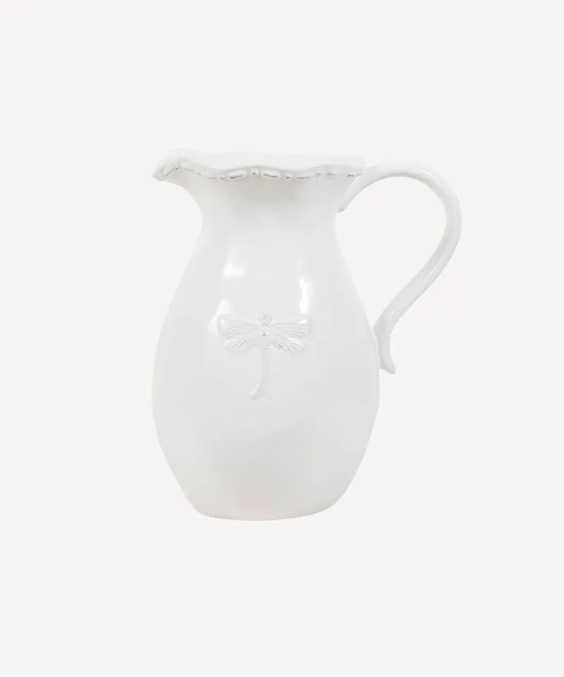 Dragonfly Stoneware White Jug