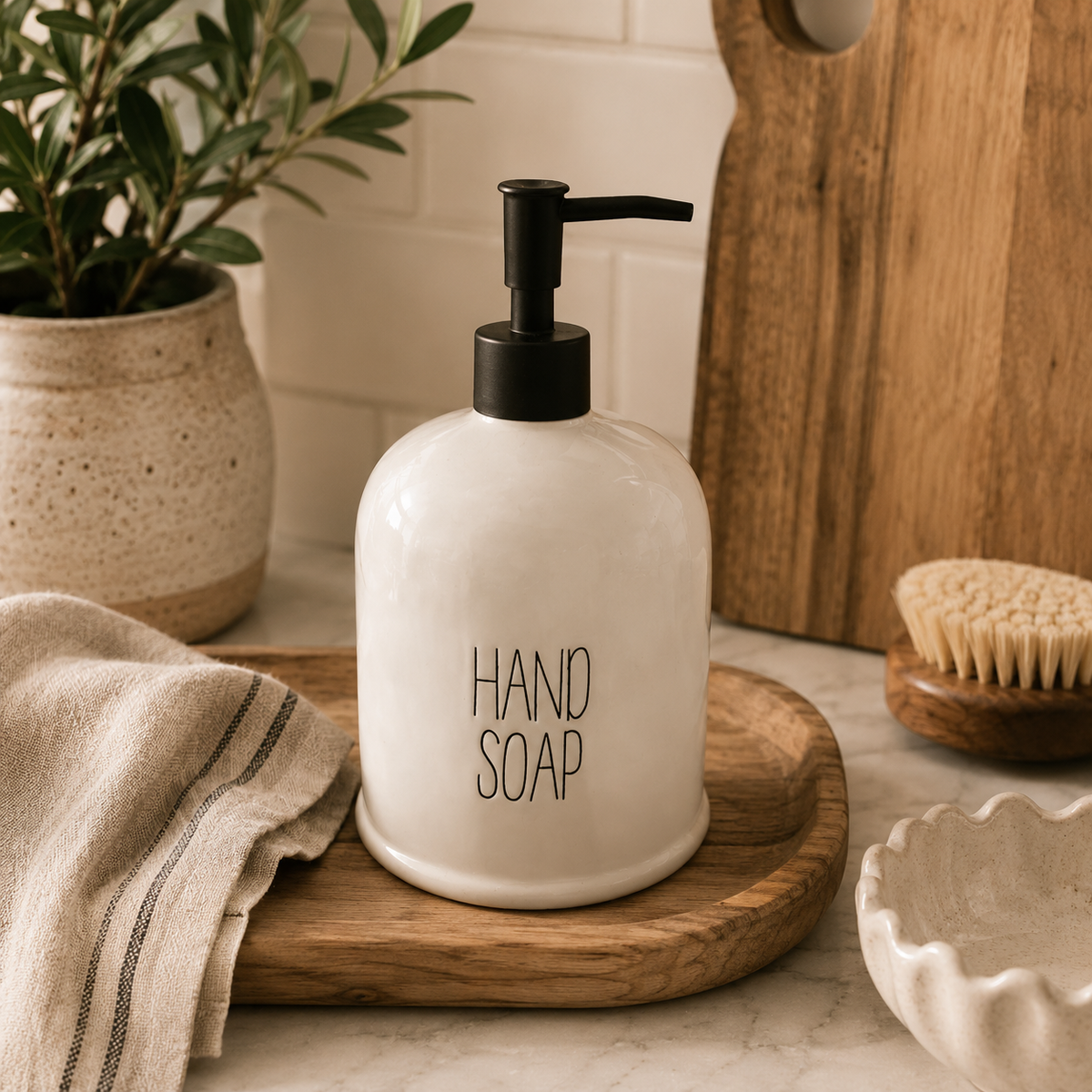 Spade White Ceramic Soap Dispenser