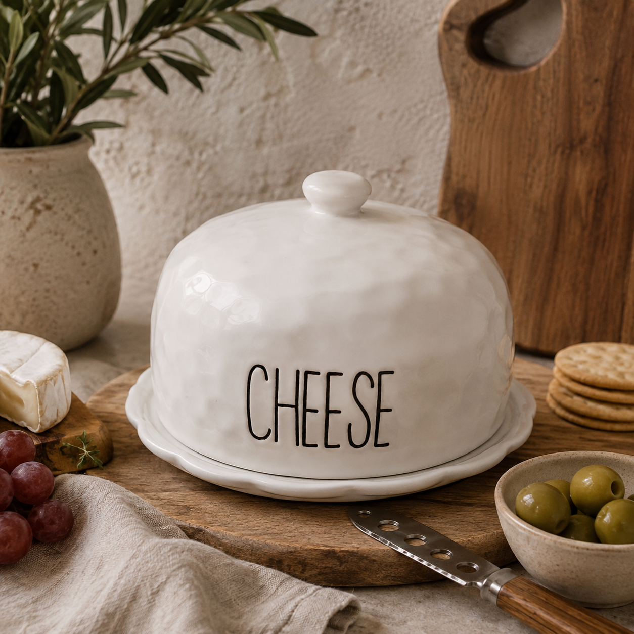 Spade White Ceramic Cheese Dome