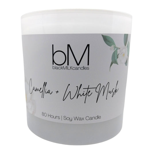 LIMITED EDITION White Glass Double Wick Candle - Camellia + White Musk