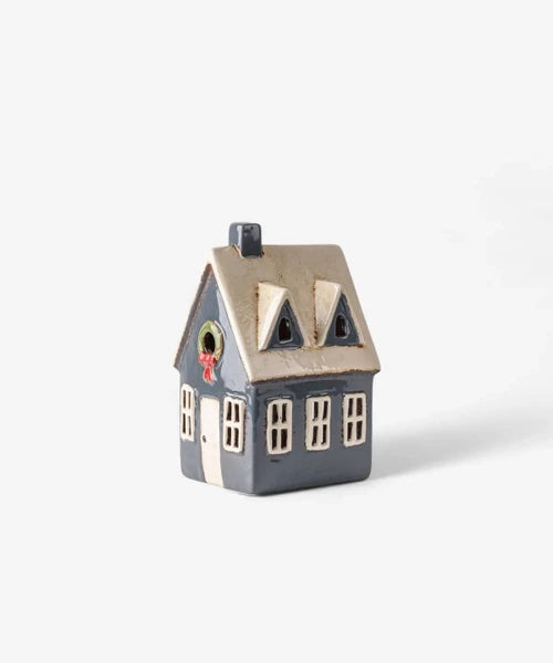 Alsace Tea Light Cottage With Wreath Navy