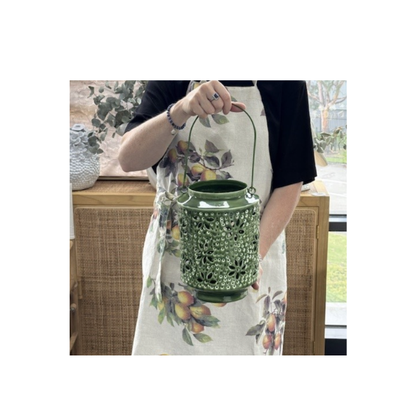 Wash Enameled Floral Lantern -White