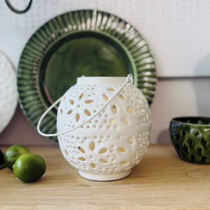 Wash Enameled Floral Lantern -Green