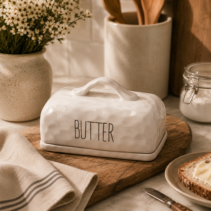 Spade White Ceramic Butter Dish
