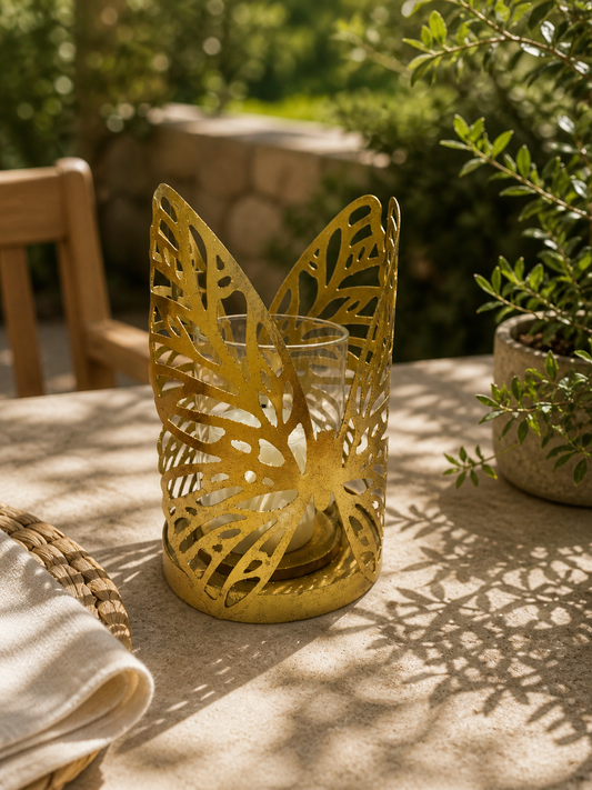 Gold Butterfly Lantern Candle Holder