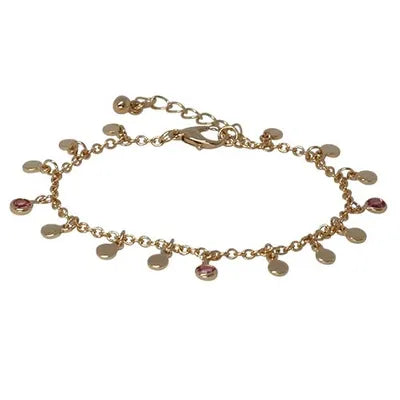 METAL DISC & CZ CHARM- GOLD/PINK