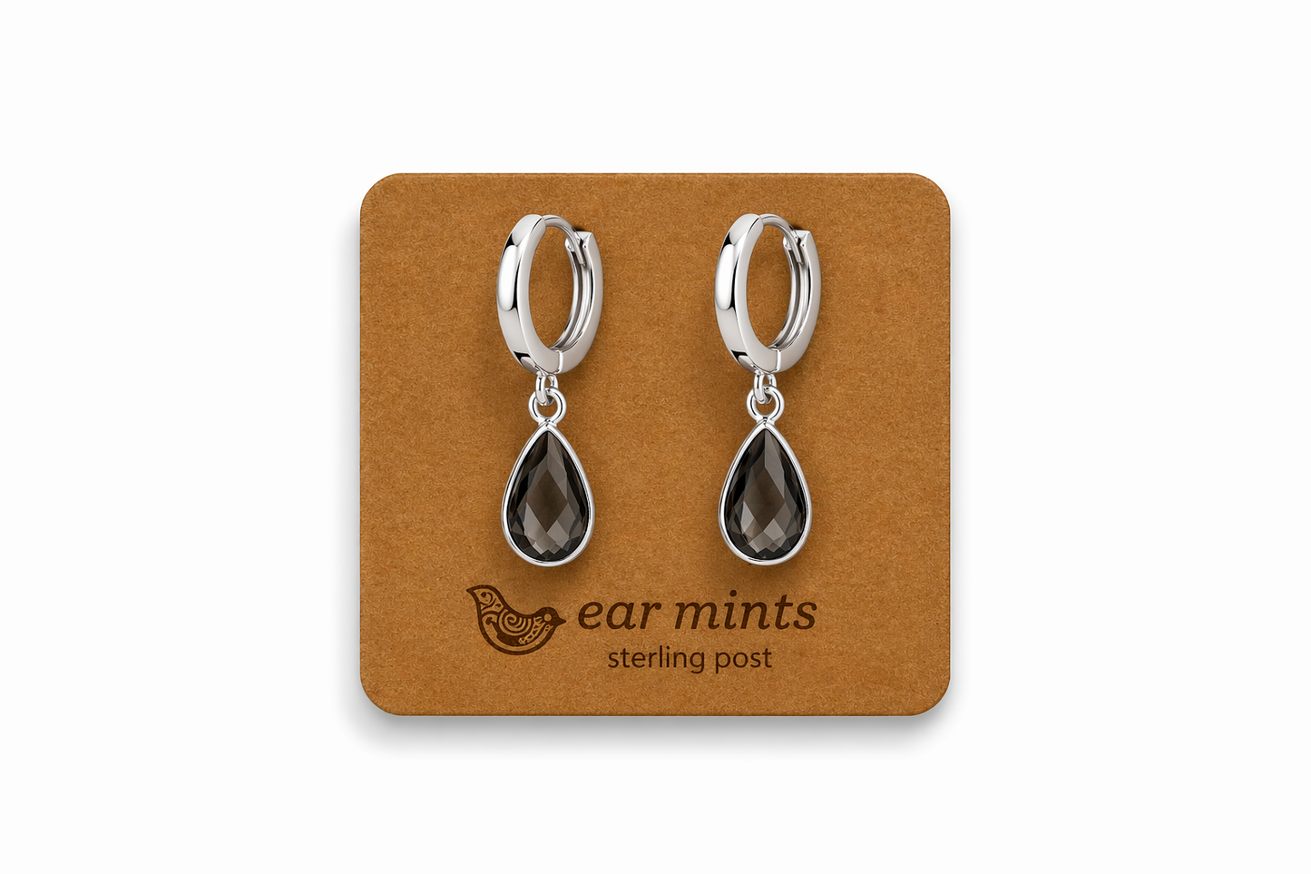 ENAMEL TEARDROP HUGGIE- BLACK
