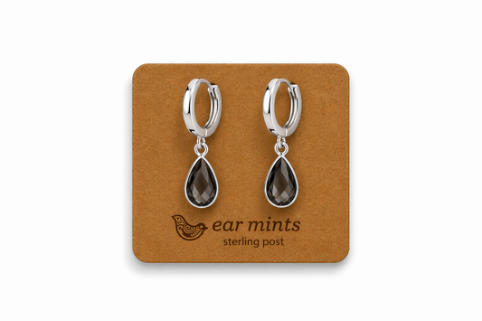 ENAMEL TEARDROP HUGGIE- BLACK