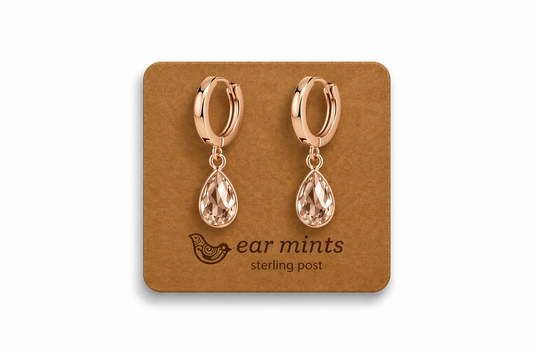 ENAMEL TEARDROP HUGGIE- ROSE GOLD