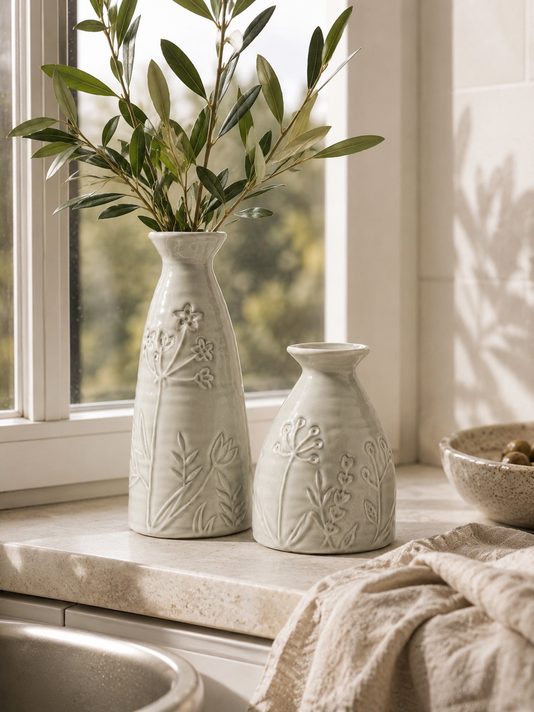 Embossed Floral Ceramic Vase