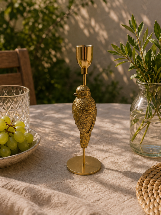 Gold Sparrow Bird Candle Holder