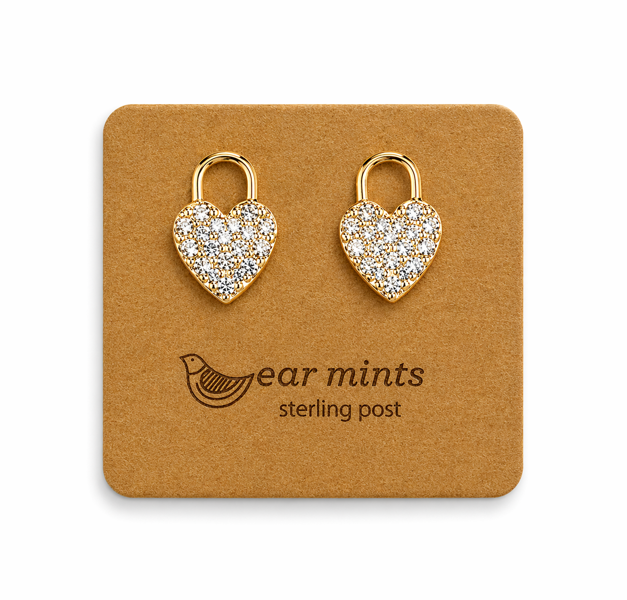 CUBIC HEART LOCK POST- GOLD/CLEAR