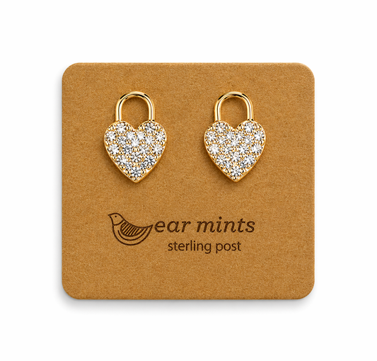 CUBIC HEART LOCK POST- GOLD/CLEAR