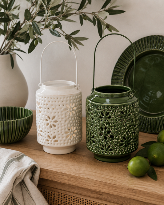 Wash Enameled Floral Lantern