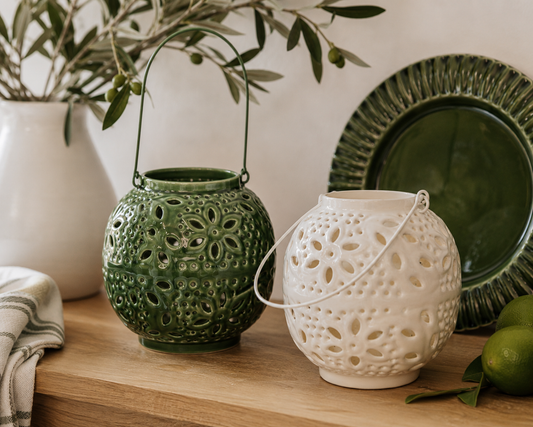 Wash Enameled Floral Lantern