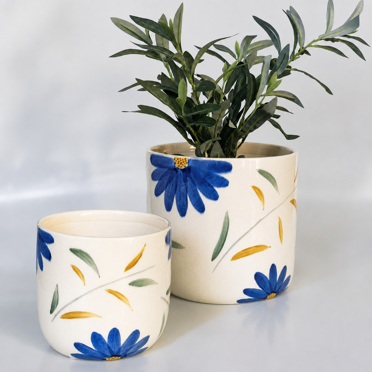 Maxine Floral Planter Blue & Green