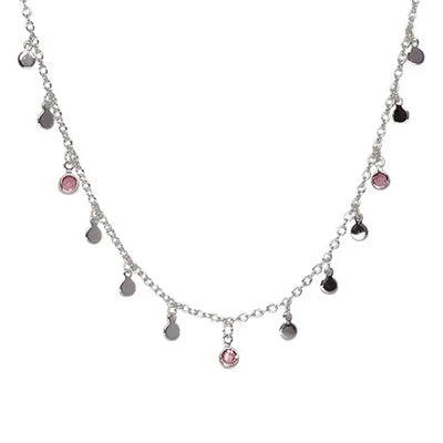 METAL DISC & CZ CHARM- SILVER/PINK