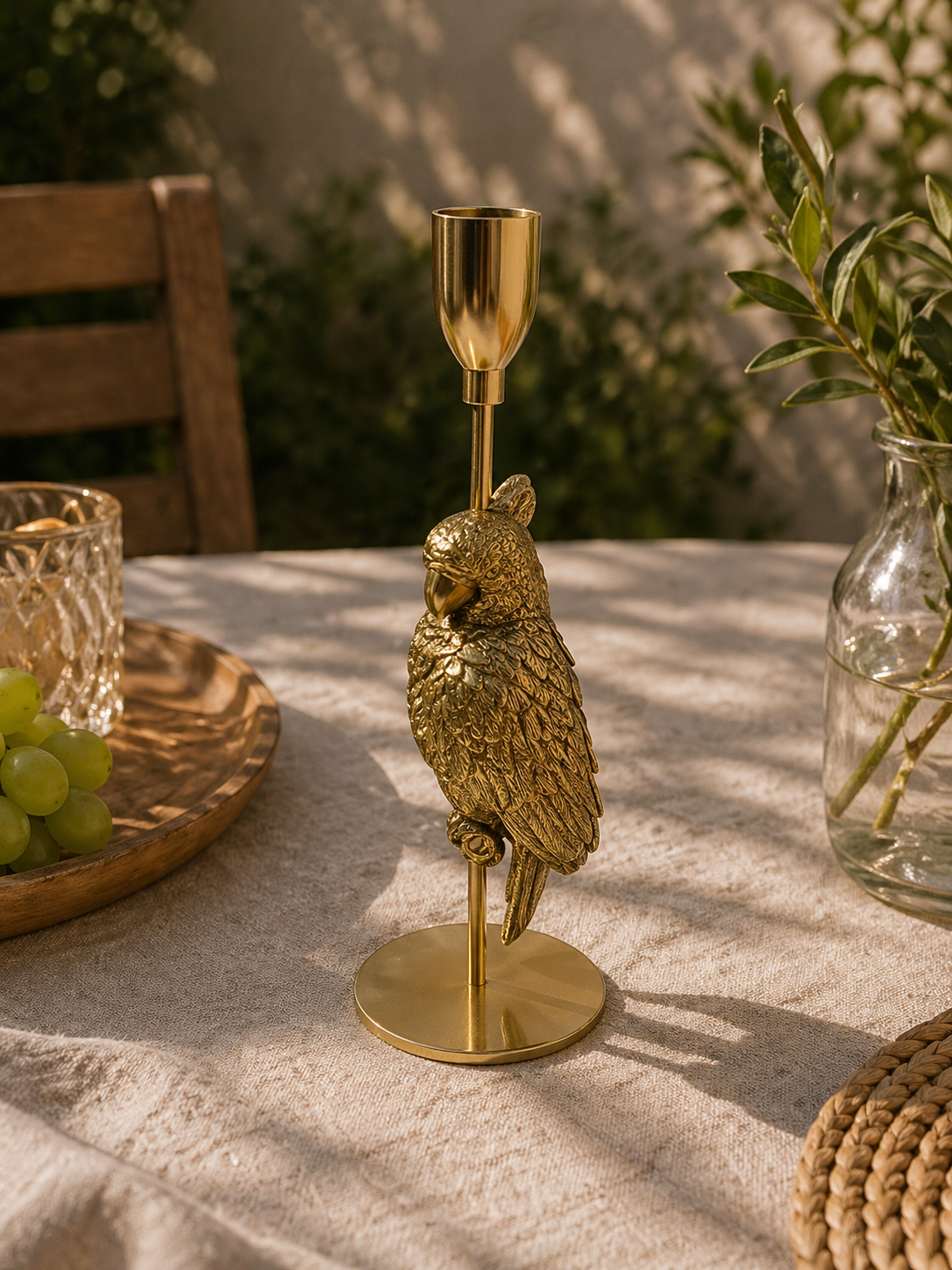 Gold Parrot Bird Candle Holder