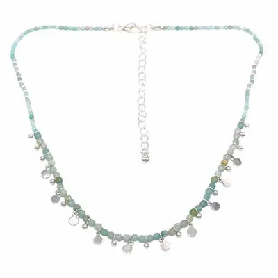 SP BEADS WITH METAL DISC- SILVER/AMAZONITE